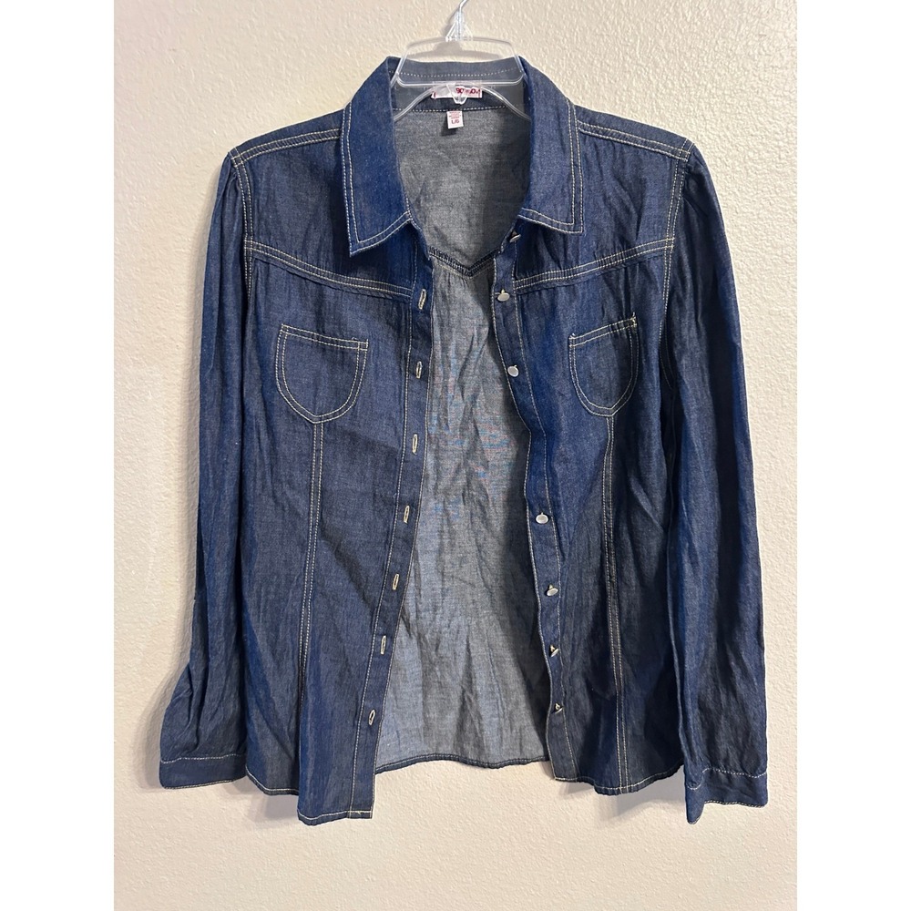 VINTAGE Bongo Denim Shirt Jacket Western Style Long Sleeve Cotton Blend L/G